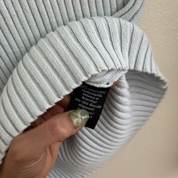 Y2K Calvin Klein 2000s Ribbed Quarter Zip Knit Logo Knit Sweater, Baby Blue- M - Picture 7 of 10